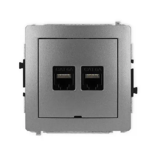 Mechanizm gniazda komputerowego podwójnego 2xRJ45, kat. 6A, 8-stykowy, bez pola opisowego Karlik DECO grafitowy 11DGKBO-8 Nowość