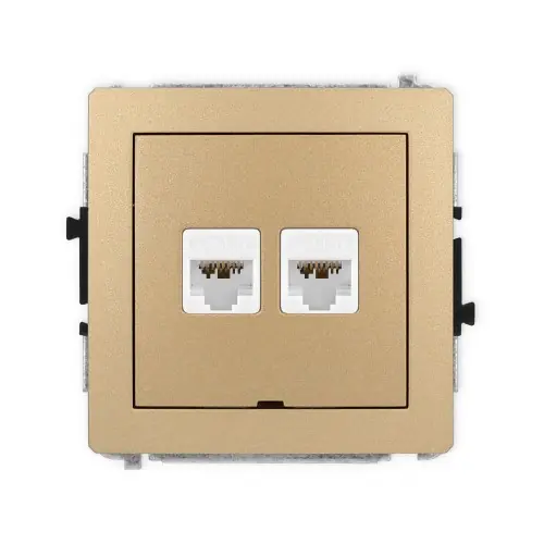 Oferta limitowana Mechanizm gniazda komputerowego podwójnego 2xRJ45, kat. 6A, 8-stykowy, bez pola opisowego Karlik DECO złoty metalik 8DGKBO-8