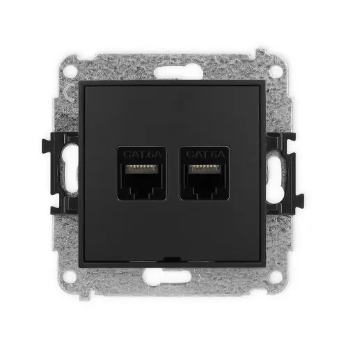 Mechanizm gniazda komputerowego podwójnego 2xRJ45, kat. 6A, 8-stykowy, bez pola opisowego Karlik ICON czarny mat 12IGKBO-8 Darmowy zwrot