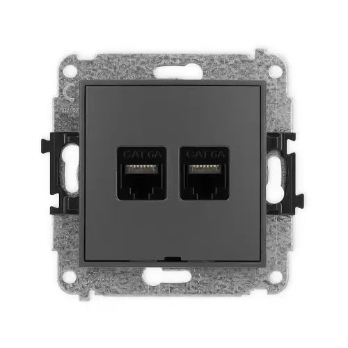 Mechanizm gniazda komputerowego podwójnego 2xRJ45, kat. 6A, 8-stykowy, bez pola opisowego Karlik MINI grafitowy mat 28MGKBO-8 Wyjątkowa oferta