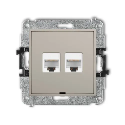 Okazja Mechanizm gniazda komputerowego podwójnego 2xRJ45, kat. 6A, 8-stykowy, bez pola opisowego Karlik MINI taupe 60MGKBO-8