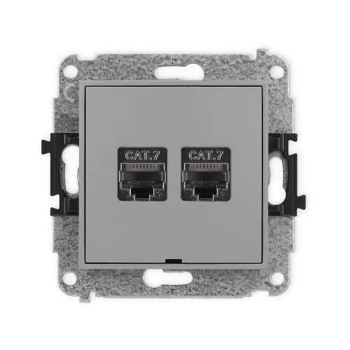 Oferta czasowa Mechanizm gniazda komputerowego podwójnego 2xRJ45, kat. 7, ekranowany, 8-stykowy, bez pola opisowego Karlik ICON szary mat 27IGKBO-10
