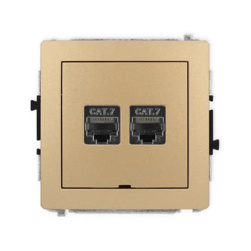 Mechanizm gniazda komputerowego podwójnego 2xRJ45, kat. 7, ekranowany, 8-stykowy, bez pola opisowego Karlik DECO złoty metalik 8DGKBO-10 Oferta limitowana