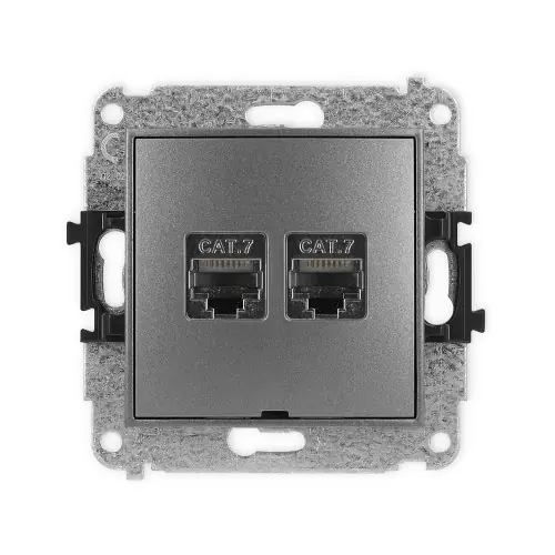 Oferta limitowana Mechanizm gniazda komputerowego podwójnego 2xRJ45, kat. 7, ekranowany, 8-stykowy, bez pola opisowego Karlik ICON grafitowy 11IGKBO-10