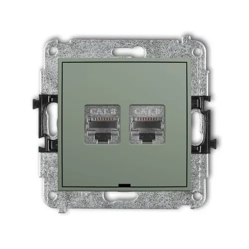 Mechanizm gniazda komputerowego podwójnego 2xRJ45, kat. 8, ekranowany, 8-stykowy, bez pola opisowego Karlik ICON szałwiowy 61IGKBO-12 Obniżka ceny