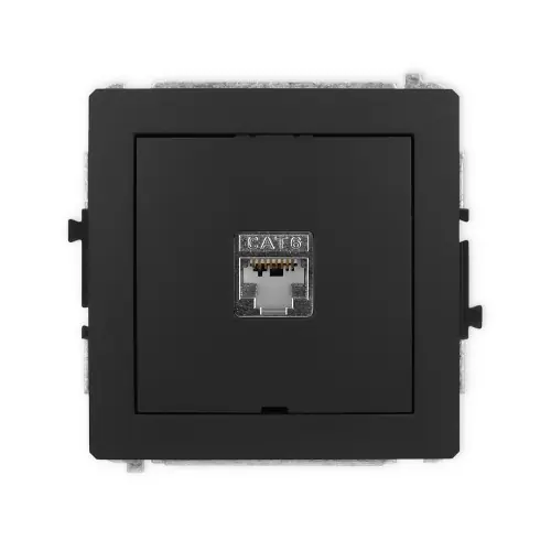 Oferta czasowa Mechanizm gniazda komputerowego pojedynczego 1xRJ45, kat. 5e, ekranowany, 8-stykowy, bez pola opisowego Karlik DECO czarny mat 12DGKBO-1e