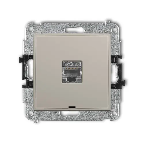 Mechanizm gniazda komputerowego pojedynczego 1xRJ45, kat. 5e, ekranowany, 8-stykowy, bez pola opisowego Karlik MINI taupe 60MGKBO-1e Nowy