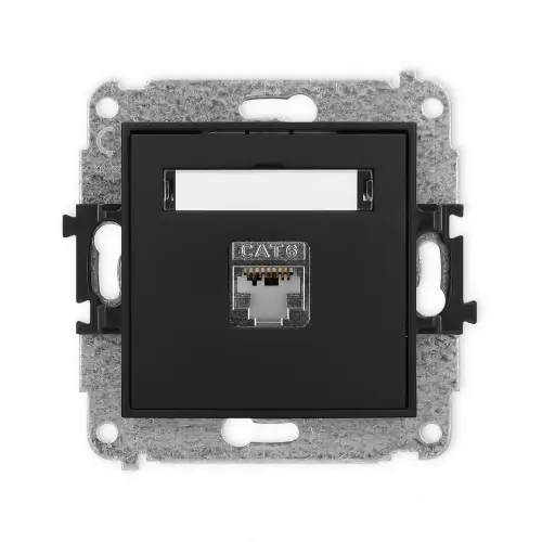 Mechanizm gniazda komputerowego pojedynczego 1xRJ45, kat. 6, ekranowany, 8-stykowy Karlik ICON czarny mat 12IGK-5 Rabat