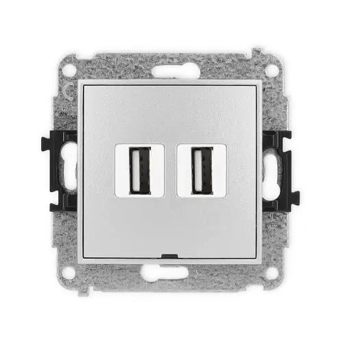 Mechanizm gniazda podwójnego 2xUSB A-A 2.0, bez pola opisowego Karlik ICON srebrny metalik 7IGUSBBO-2 Ostatnie sztuki
