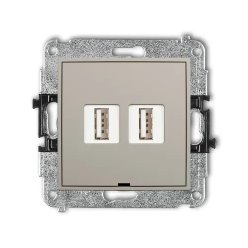 Łatwy zwrot Mechanizm gniazda podwójnego 2xUSB A-A 2.0, bez pola opisowego Karlik ICON taupe 60IGUSBBO-2