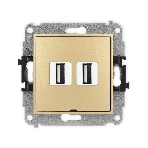 Super okazja Mechanizm gniazda podwójnego 2xUSB A-A 2.0, bez pola opisowego Karlik ICON złoty 29IGUSBBO-2
