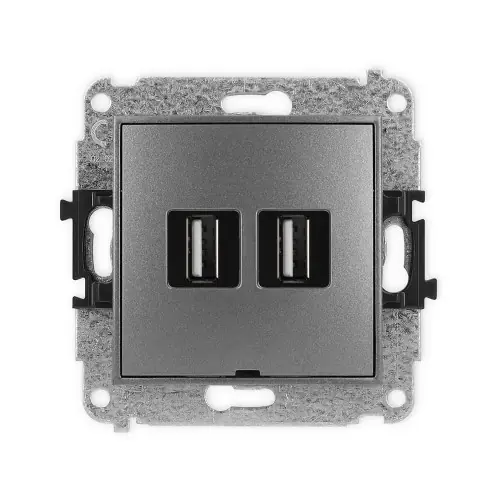 Cena promocyjna Mechanizm gniazda podwójnego 2xUSB A-A 2.0, bez pola opisowego Karlik MINI grafitowy 11MGUSBBO-2