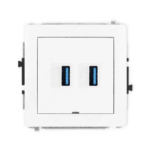 Bezpieczna płatność Mechanizm gniazda podwójnego 2xUSB A-A 3.0, bez pola opisowego Karlik DECO biały mat 25DGUSBBO-6