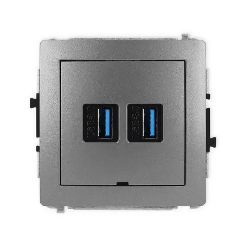 Mechanizm gniazda podwójnego 2xUSB A-A 3.0, bez pola opisowego Karlik DECO grafitowy 11DGUSBBO-6 Okazja