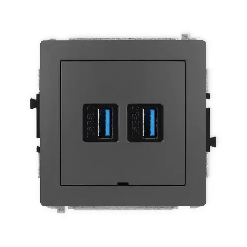 Mechanizm gniazda podwójnego 2xUSB A-A 3.0, bez pola opisowego Karlik DECO grafitowy mat 28DGUSBBO-6 Ograniczona ilość