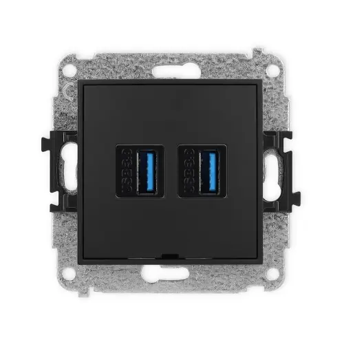 Mechanizm gniazda podwójnego 2xUSB A-A 3.0, bez pola opisowego Karlik MINI czarny mat 12MGUSBBO-6 Do wyczerpania zapasów