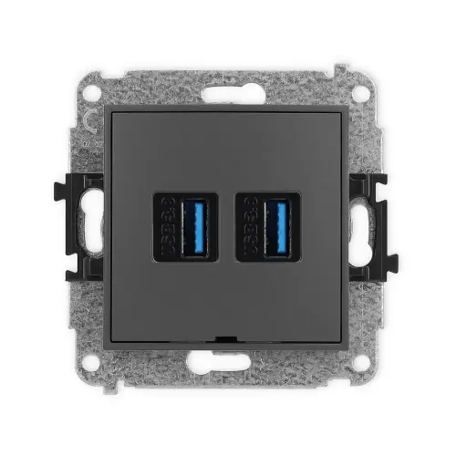 Wybór klientów Mechanizm gniazda podwójnego 2xUSB A-A 3.0, bez pola opisowego Karlik MINI grafitowy mat 28MGUSBBO-6