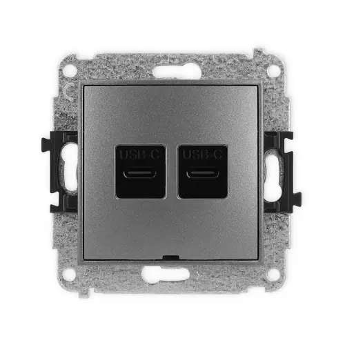 Mechanizm gniazda podwójnego 2xUSB C-C, bez pola opisowego Karlik ICON grafitowy 11IGUSBBO-8 Nie przegap