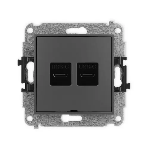 Super okazja Mechanizm gniazda podwójnego 2xUSB C-C, bez pola opisowego Karlik ICON grafitowy mat 28IGUSBBO-8