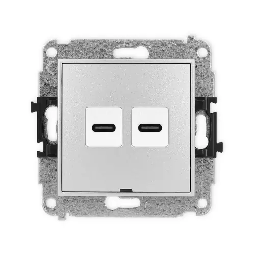 Super okazja Mechanizm gniazda podwójnego 2xUSB C-C, bez pola opisowego Karlik ICON srebrny metalik 7IGUSBBO-8