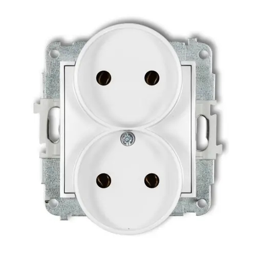 Mechanizm gniazda podwójnego do ramki bez uziemienia 2x2P (bez przesłon torów prądowych) Karlik ICON biały mat 25IGPR-2 Łatwy zwrot
