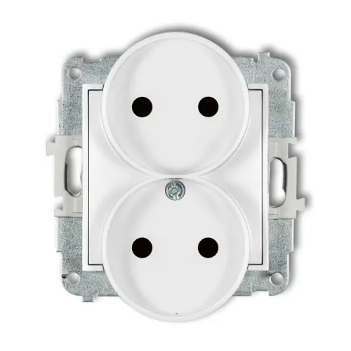 Mechanizm gniazda podwójnego do ramki bez uziemienia 2x2P (przesłony torów prądowych) Karlik MINI biały mat 25MGPR-2p Ostatnie sztuki