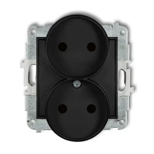 Mechanizm gniazda podwójnego do ramki bez uziemienia 2x2P (przesłony torów prądowych) Karlik MINI czarny mat 12MGPR-2p Oferta czasowa