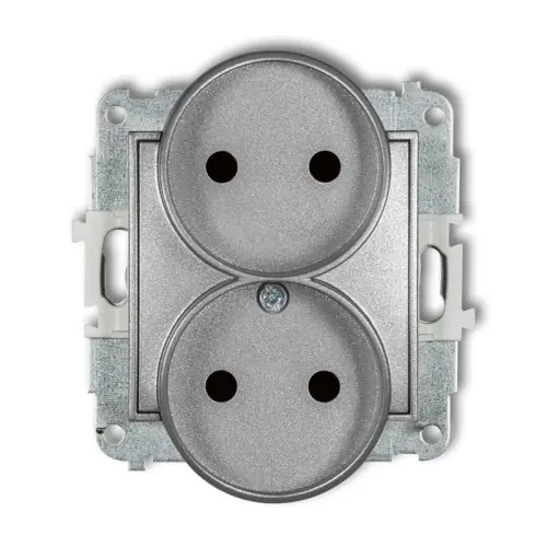 Mechanizm gniazda podwójnego do ramki bez uziemienia 2x2P (przesłony torów prądowych) Karlik MINI srebrny metalik 7MGPR-2p Taniej