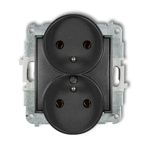Tylko dziś Mechanizm gniazda podwójnego do ramki z uziemieniem 2x(2P+Z) (bez przesłon torów prądowych) Karlik ICON grafitowy 11IGPR-2z
