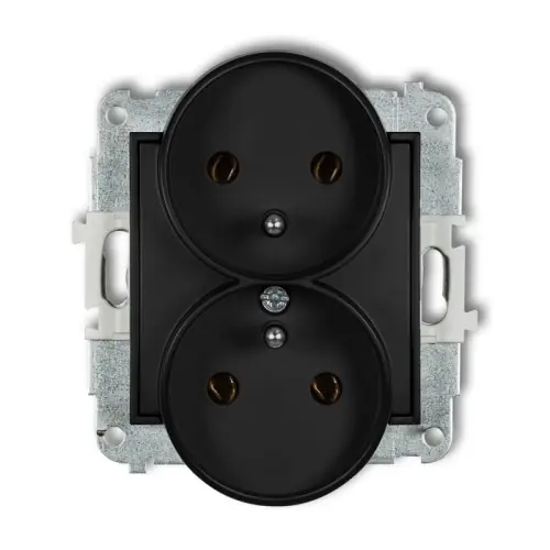 Hit sprzedaży Mechanizm gniazda podwójnego do ramki z uziemieniem 2x(2P+Z) (bez przesłon torów prądowych) Karlik MINI czarny mat 12MGPR-2z