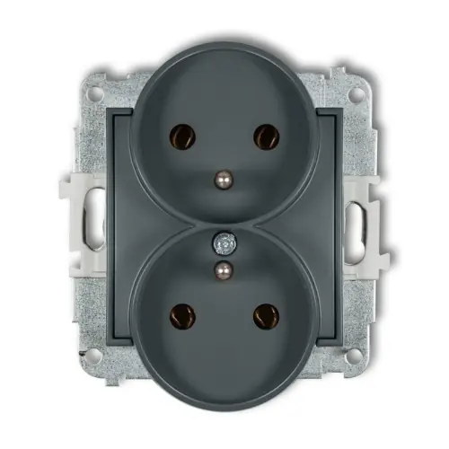 Tylko dziś Mechanizm gniazda podwójnego do ramki z uziemieniem 2x(2P+Z) (bez przesłon torów prądowych) Karlik MINI grafitowy mat 28MGPR-2z