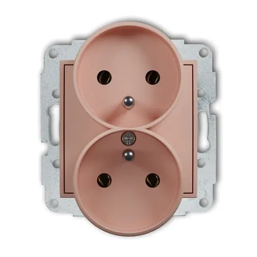 Mechanizm gniazda podwójnego do ramki z uziemieniem 2x(2P+Z) (bez przesłon torów prądowych) Karlik MINI łososiowy 62MGPR-2z Rabat