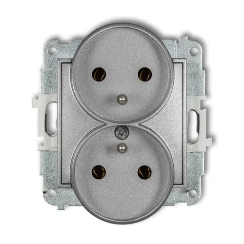 Mechanizm gniazda podwójnego do ramki z uziemieniem 2x(2P+Z) (bez przesłon torów prądowych) Karlik MINI srebrny metalik 7MGPR-2z Niska cena