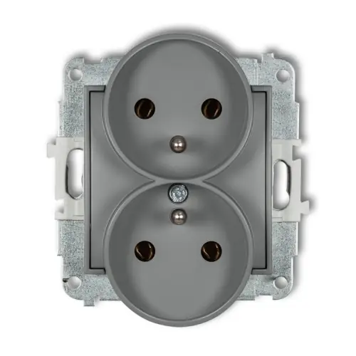 Tani Mechanizm gniazda podwójnego do ramki z uziemieniem 2x(2P+Z) (bez przesłon torów prądowych) Karlik MINI szary mat 27MGPR-2z
