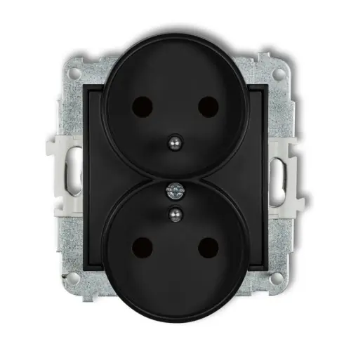 Tylko dziś Mechanizm gniazda podwójnego do ramki z uziemieniem 2x(2P+Z) (przesłony torów prądowych) Karlik ICON czarny mat 12IGPR-2zp