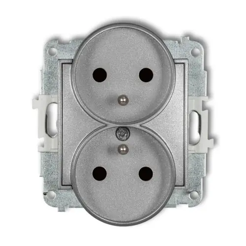 Super okazja Mechanizm gniazda podwójnego do ramki z uziemieniem 2x(2P+Z) (przesłony torów prądowych) Karlik MINI srebrny metalik 7MGPR-2zp