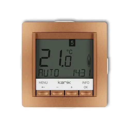 Mechanizm uniwersalnego elektronicznego tygodniowego regulatora temperatury (podświetlenie białe) Karlik DECO złoty metalik 8DRT-3.1 Popularny