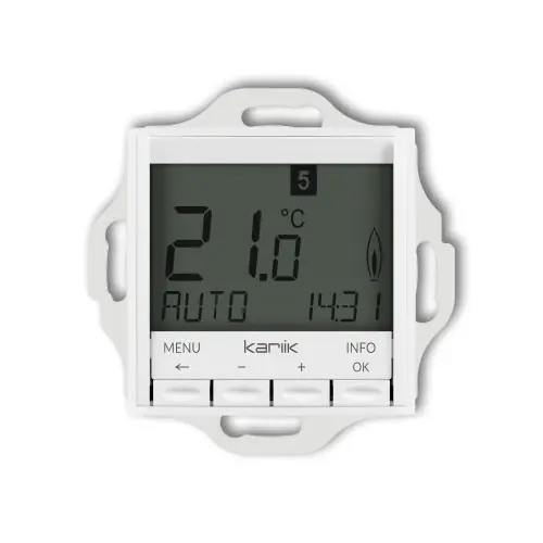 Hit cenowy Mechanizm uniwersalnego elektronicznego tygodniowego regulatora temperatury (podświetlenie białe) Karlik ICON biały mat 25IRT-3.1