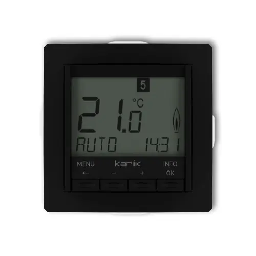 Mechanizm uniwersalnego elektronicznego tygodniowego regulatora temperatury (podświetlenie niebieskie) Karlik DECO czarny mat 12DRT-3.2 Bestseller