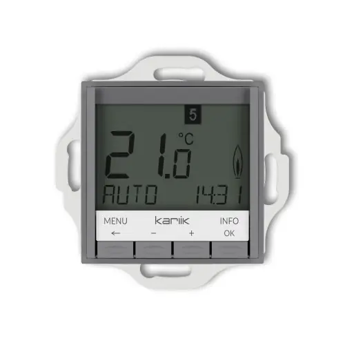 Cena promocyjna Mechanizm uniwersalnego elektronicznego tygodniowego regulatora temperatury (podświetlenie niebieskie) Karlik ICON szary mat 27IRT-3.2