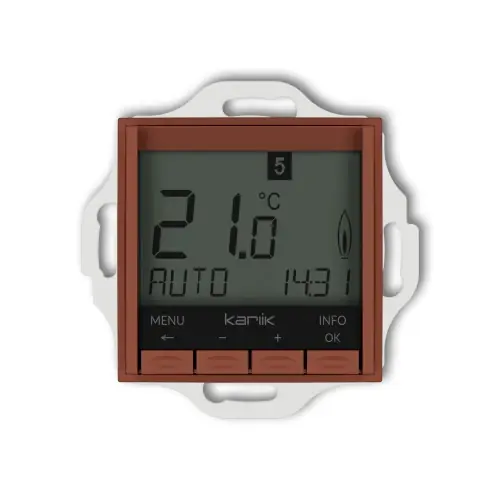 Hit sprzedaży Mechanizm uniwersalnego elektronicznego tygodniowego regulatora temperatury (podświetlenie niebieskie) Karlik MINI terakota 63MRT-3.2