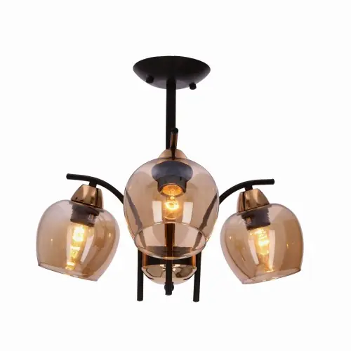 Hit sprzedaży MERRA Lampa Wiszaca Czarny 3x40W E27 Klosz Bursztynowy