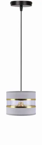 Nowy PANDY Lampa Wisząca Czarny 1x40W E27 Abażur Szary+złoty