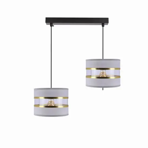 Dostępne od ręki PANDY Lampa Wisząca Czarny 2x40W E27 Abażur Szary+złoty