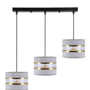 PANDY Lampa Wisząca Czarny 3x40W E27 Abażur Szary+złoty Nie przegap