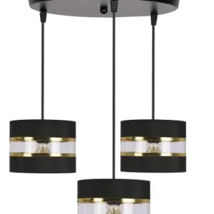 PANDY Lampa Wisząca Czarny Talerz 3x40W E27 Abażur Czarny+złoty Nowy