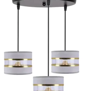 PANDY Lampa Wisząca Czarny Talerz 3x40W E27 Abażur Szary+złoty Ostatnie sztuki