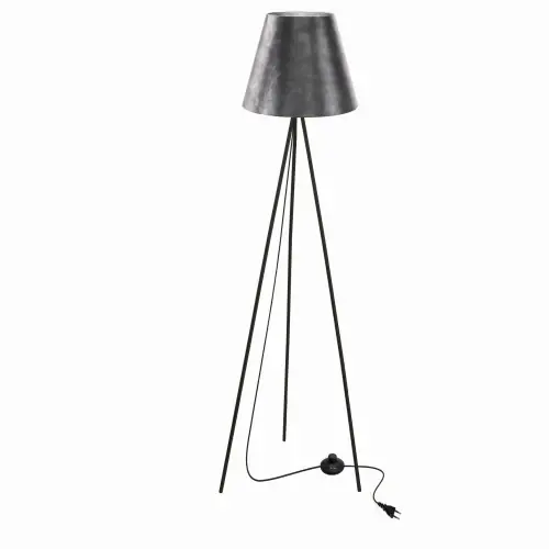 PLATINO Lampa Podłogowa Czarny 1x40W E27 Abażur Srebrny Tylko do końca tygodnia