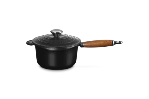 Ostatnie sztuki Le Creuset Rondel z Drewnianą Rączką Żeliwo 18cm Czarny Mat 21139180000460