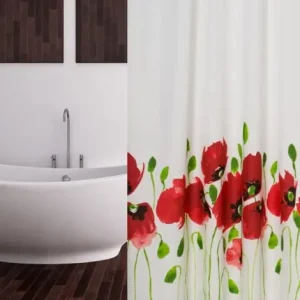 Zasłona kotara prysznicowa wieszaki tekstylna 180x200 maki Premium